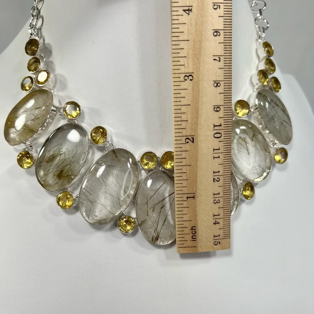 Golden Rutile Quartz 925 Large Gemstone Necklace